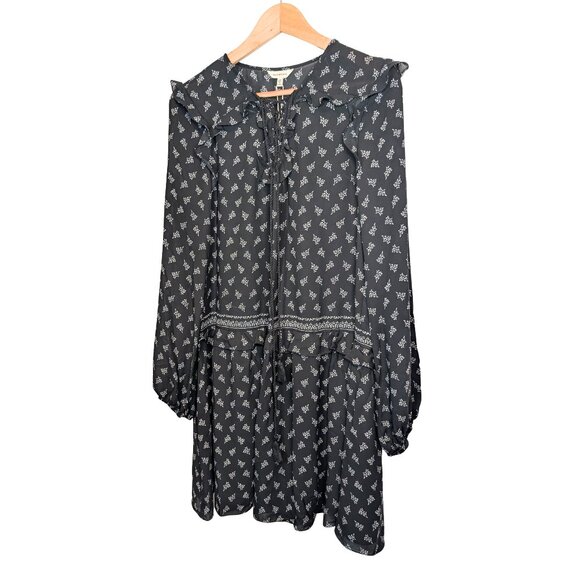 NWT Max Studio Womens Medium Midi Dress Black Long Sleeve Drop Waist Ruffle Trim - Picture 5 of 13